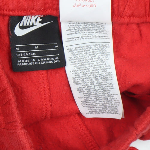 Nike Boys Red Jogger Trousers Size 10-11 Years Cotton Blend Fleece