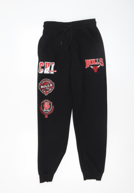 NBA Boys Black Jogger Sweatpants 11-12 Years Chicago Bulls Logo