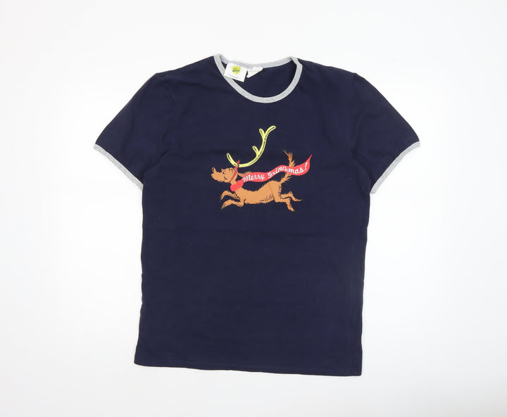 Cotton On The Grinch Men's Blue Christmas Graphic T-Shirt Size S