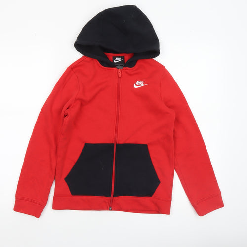 Nike Boys Red & Black Full Zip Hoodie Size 137-147cm Cotton Blend
