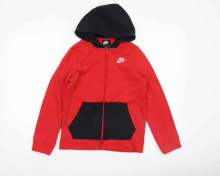 Nike Boys Red & Black Full Zip Hoodie Size 137-147cm Cotton Blend
