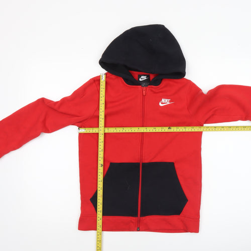 Nike Boys Red & Black Full Zip Hoodie Size 137-147cm Cotton Blend
