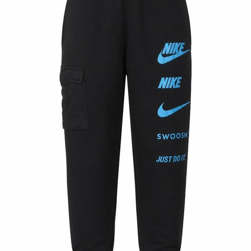 Nike Men’s Black Jogger Cargo Trousers S Small Logo Print Fleece