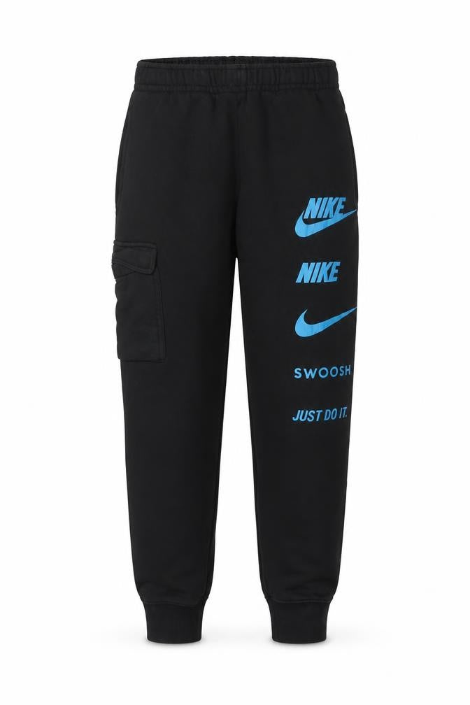 Nike Men’s Black Jogger Cargo Trousers S Small Logo Print Fleece
