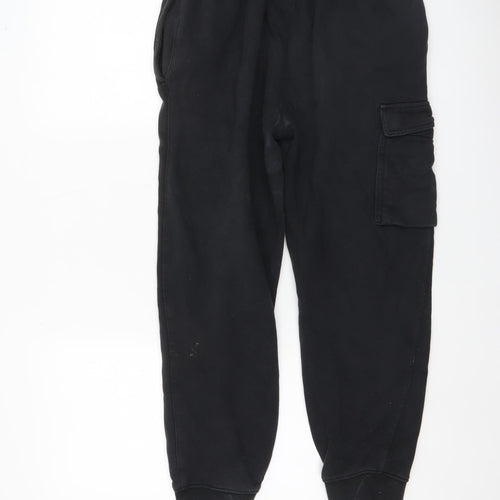 Nike Men’s Black Jogger Cargo Trousers S Small Logo Print Fleece