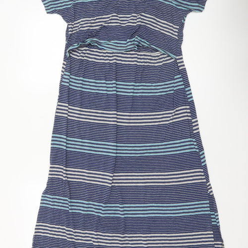 Bearslang Women Blue Striped Nursing Dress M Short Sleeve Viscose