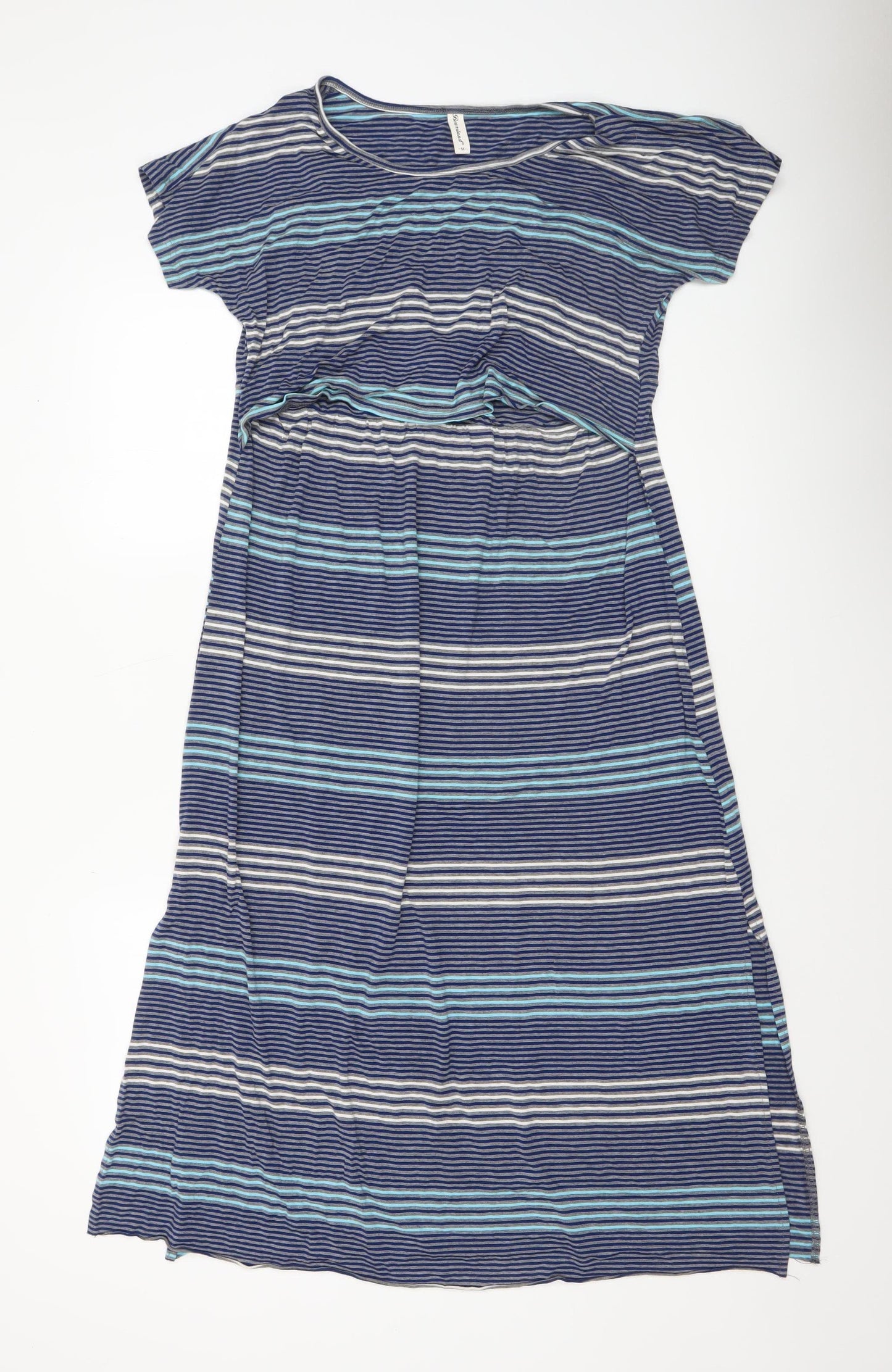 Bearslang Women Blue Striped Nursing Dress M Short Sleeve Viscose