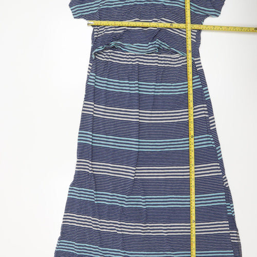 Bearslang Women Blue Striped Nursing Dress M Short Sleeve Viscose
