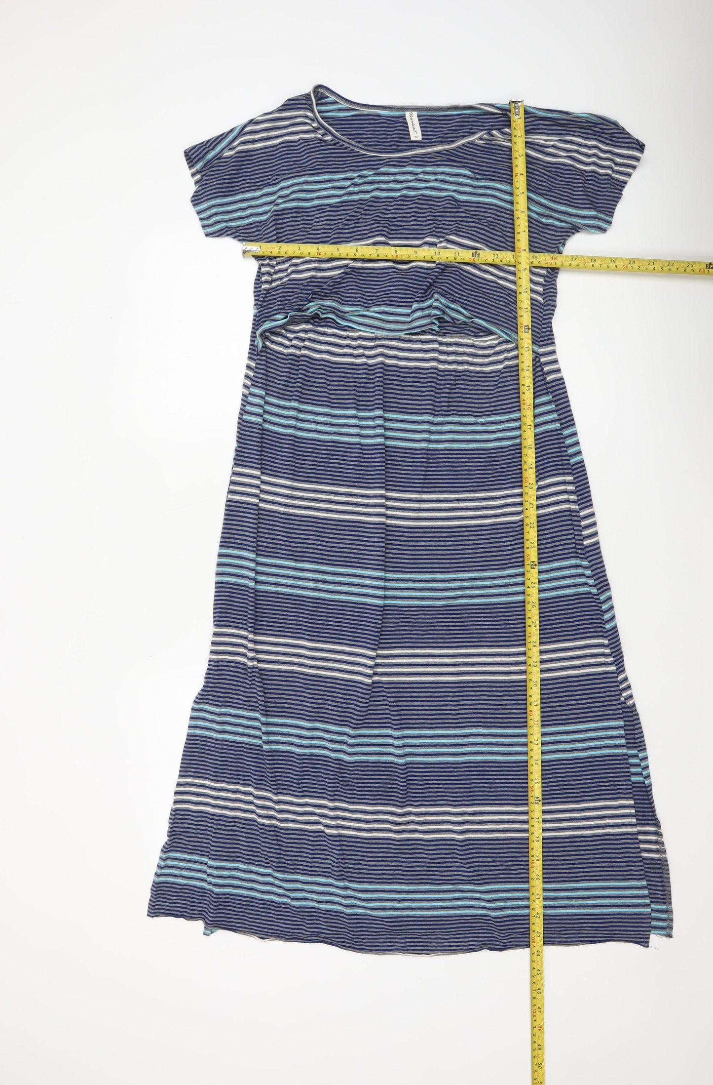 Bearslang Women Blue Striped Nursing Dress M Short Sleeve Viscose