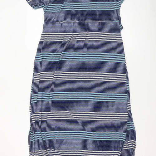 Bearslang Women Blue Striped Nursing Dress M Short Sleeve Viscose