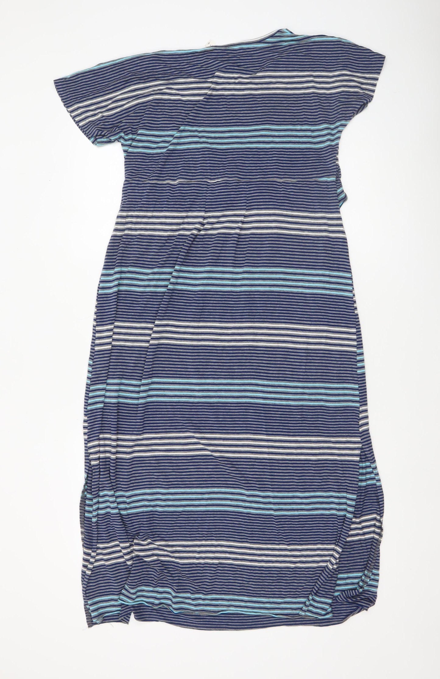 Bearslang Women Blue Striped Nursing Dress M Short Sleeve Viscose