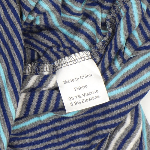 Bearslang Women Blue Striped Nursing Dress M Short Sleeve Viscose