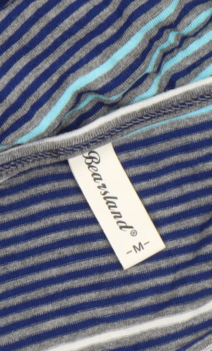 Bearslang Women Blue Striped Nursing Dress M Short Sleeve Viscose