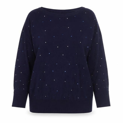 M&Co Women’s Blue Beaded Crew Neck Long Sleeve Jumper Size 18