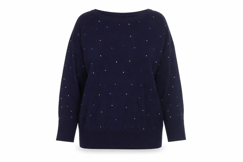M&Co Women’s Blue Beaded Crew Neck Long Sleeve Jumper Size 18
