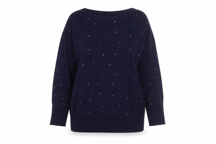 M&Co Women’s Blue Beaded Crew Neck Long Sleeve Jumper Size 18