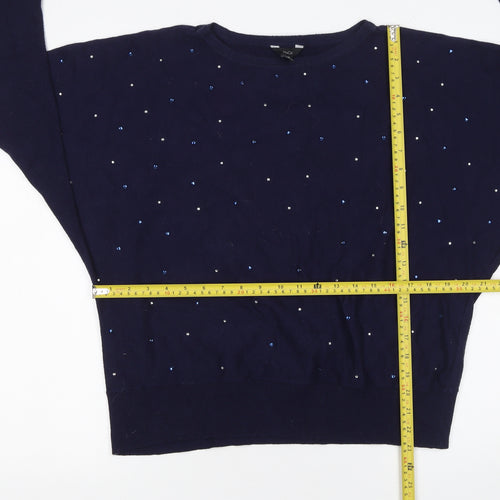M&Co Women’s Blue Beaded Crew Neck Long Sleeve Jumper Size 18