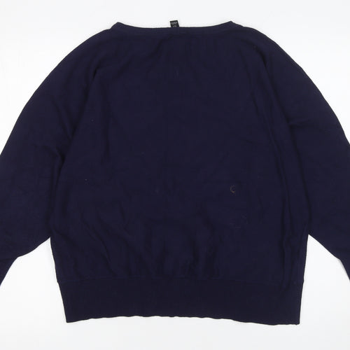 M&Co Women’s Blue Beaded Crew Neck Long Sleeve Jumper Size 18