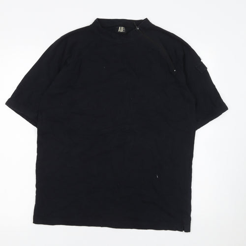 AID Men's Black XL Short Sleeve Cotton Mock Neck T-Shirt