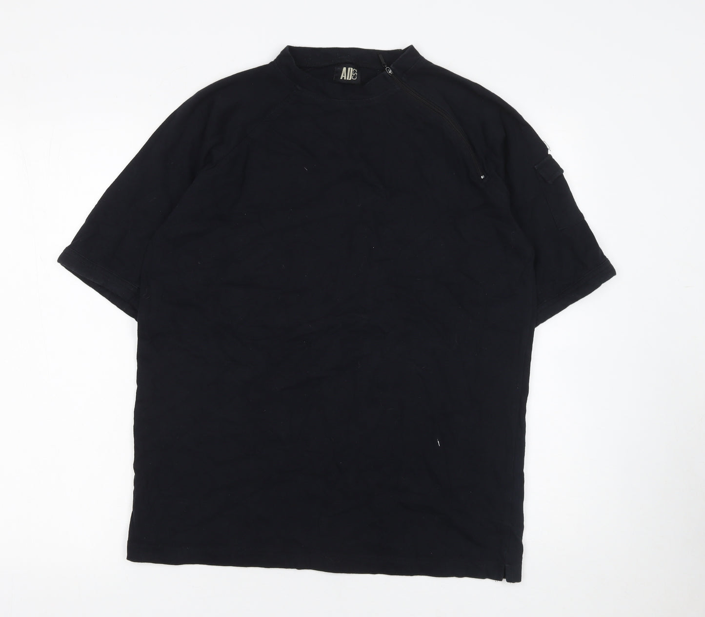 AID Men's Black XL Short Sleeve Cotton Mock Neck T-Shirt