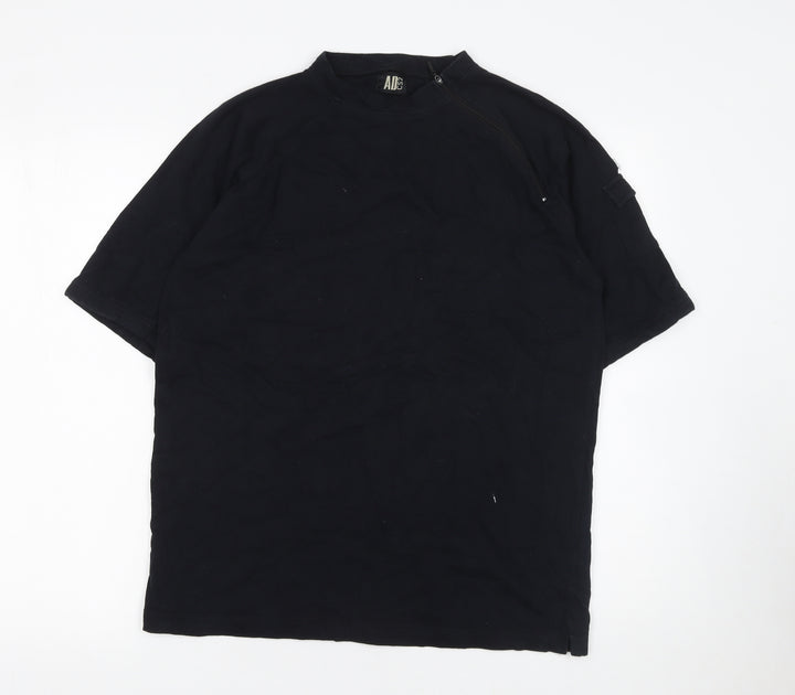 AID Men's Black XL Short Sleeve Cotton Mock Neck T-Shirt