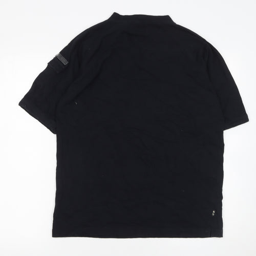 AID Men's Black XL Short Sleeve Cotton Mock Neck T-Shirt