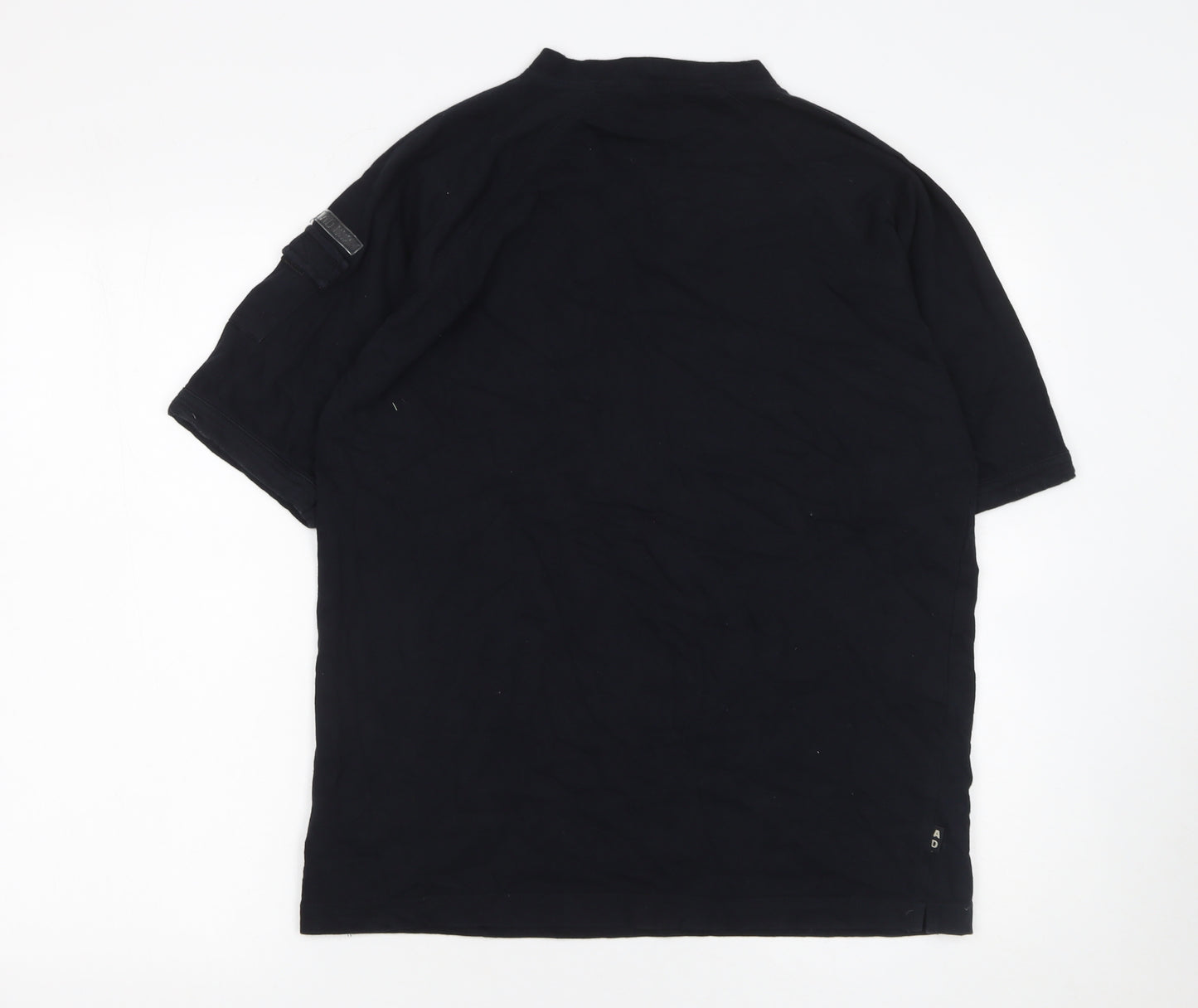 AID Men's Black XL Short Sleeve Cotton Mock Neck T-Shirt