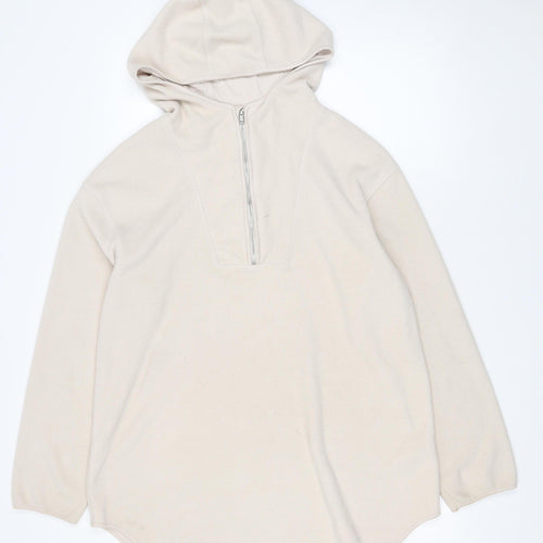 H&M Mama Beige Fleece 1/4 Zip Hooded Pullover Sweatshirt Womens S
