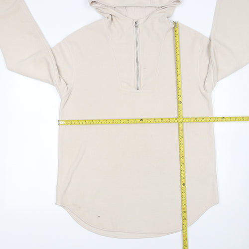 H&M Mama Beige Fleece 1/4 Zip Hooded Pullover Sweatshirt Womens S