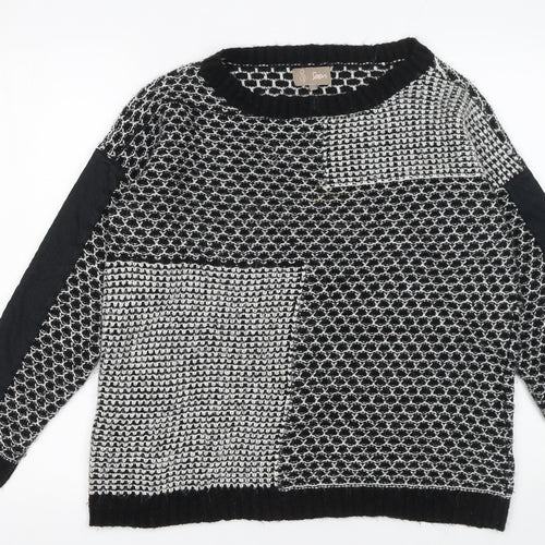 Soon Women's Black & White Patch Knit Jumper Size 14 Classic Style