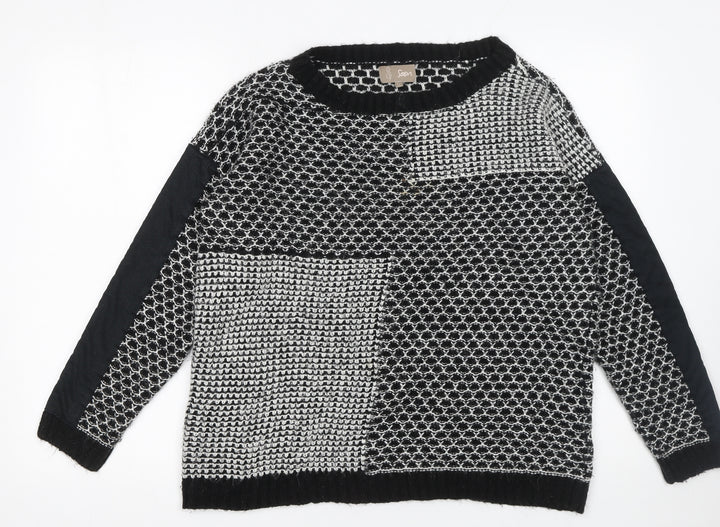 Soon Women's Black & White Patch Knit Jumper Size 14 Classic Style