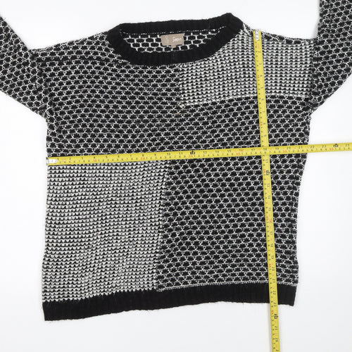 Soon Women's Black & White Patch Knit Jumper Size 14 Classic Style