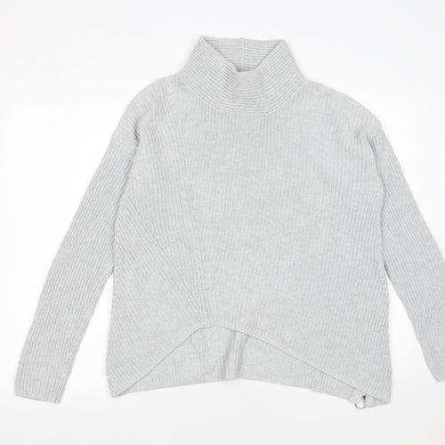 Oui Womens Grey Roll Neck Cotton Chunky Knit Jumper Size 12