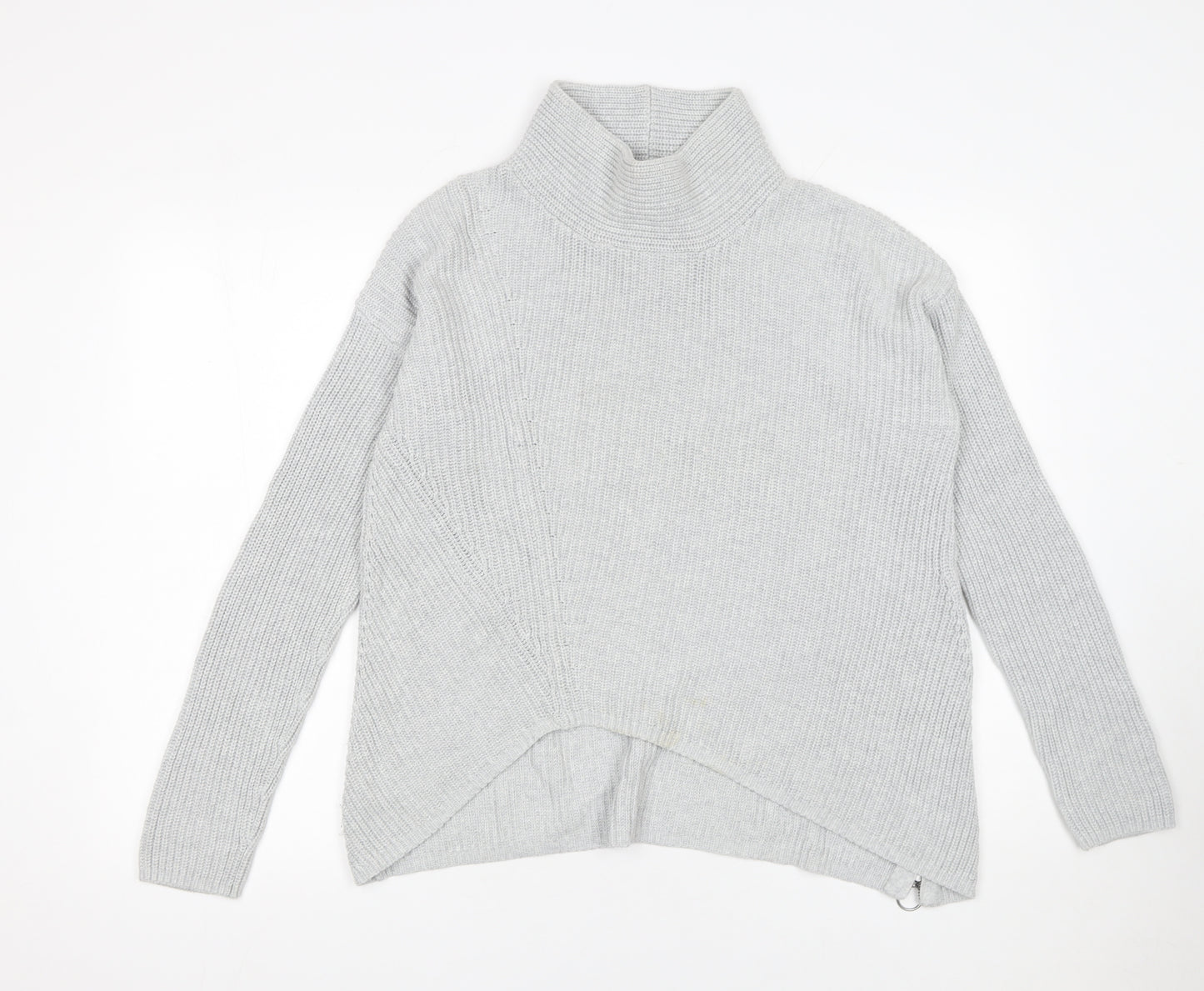 Oui Womens Grey Roll Neck Cotton Chunky Knit Jumper Size 12