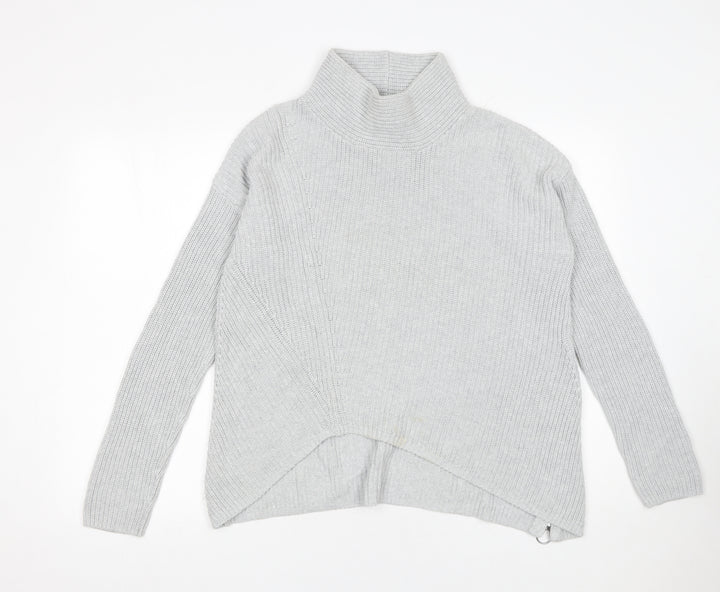 Oui Womens Grey Roll Neck Cotton Chunky Knit Jumper Size 12