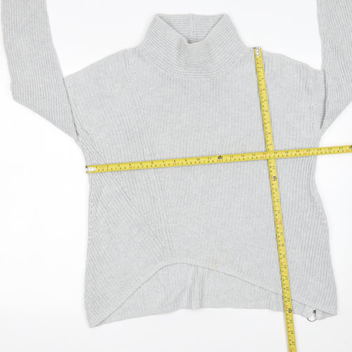 Oui Womens Grey Roll Neck Cotton Chunky Knit Jumper Size 12