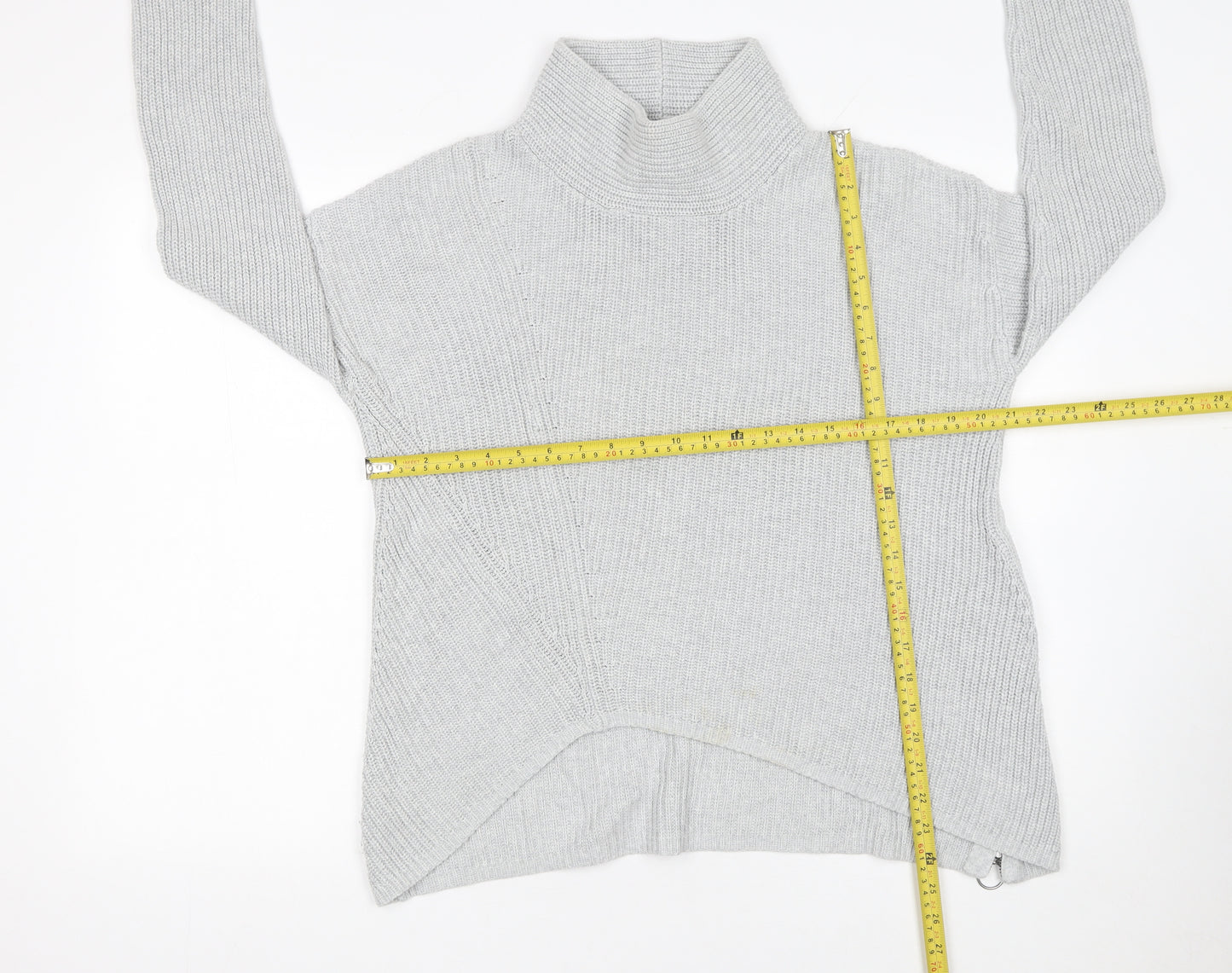 Oui Womens Grey Roll Neck Cotton Chunky Knit Jumper Size 12