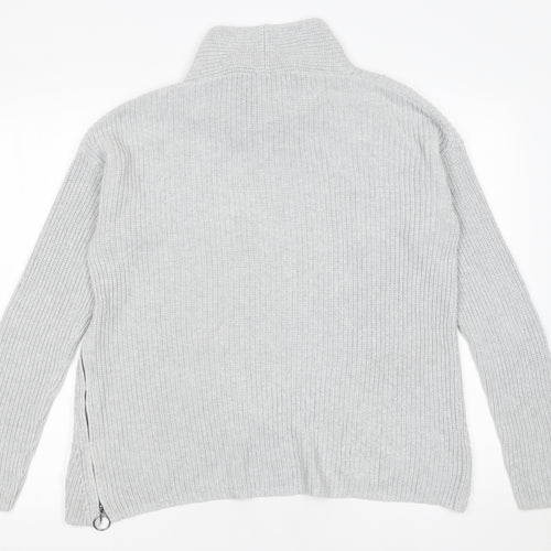 Oui Womens Grey Roll Neck Cotton Chunky Knit Jumper Size 12