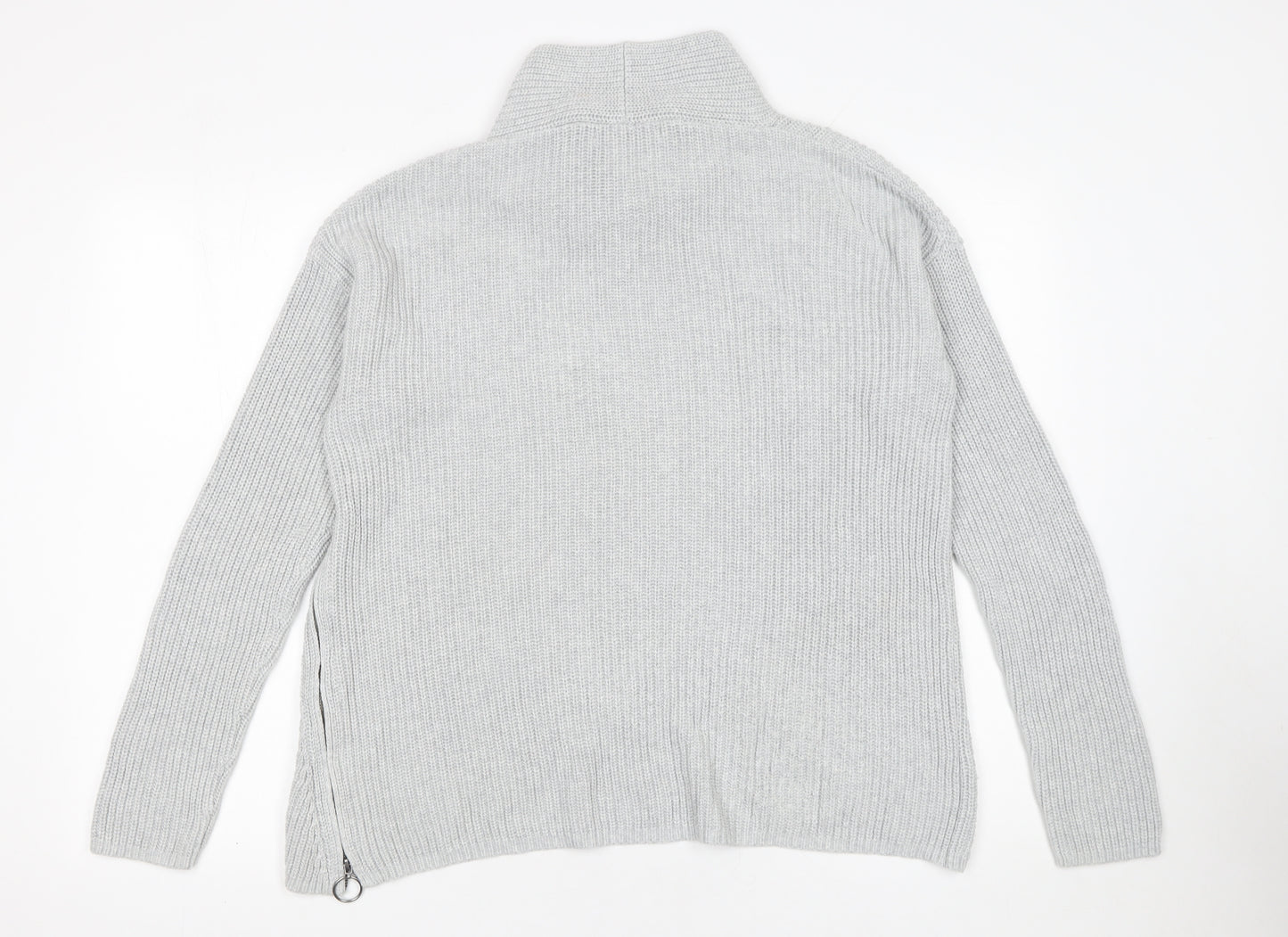 Oui Womens Grey Roll Neck Cotton Chunky Knit Jumper Size 12