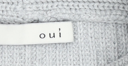 Oui Womens Grey Roll Neck Cotton Chunky Knit Jumper Size 12