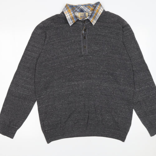 Marks and Spencer Men’s Grey Collared Henley Jumper Size L