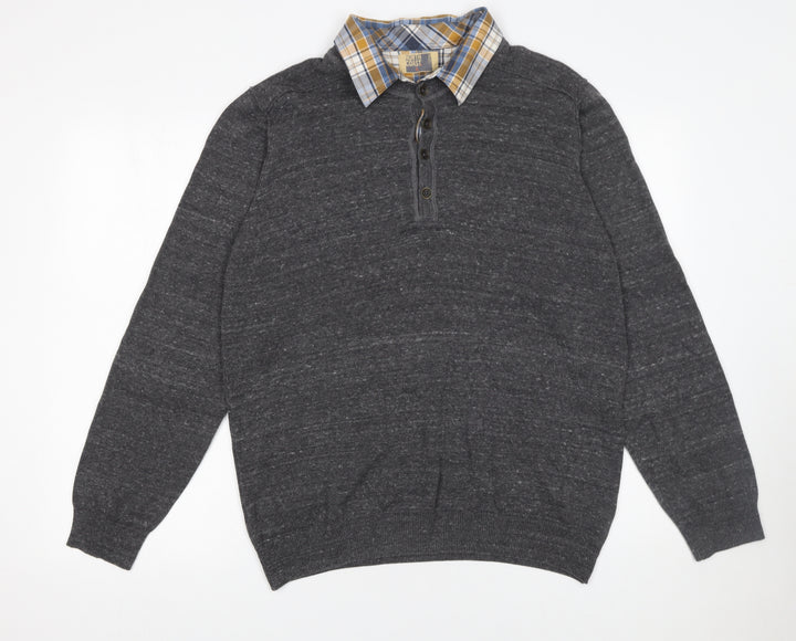Marks and Spencer Men’s Grey Collared Henley Jumper Size L