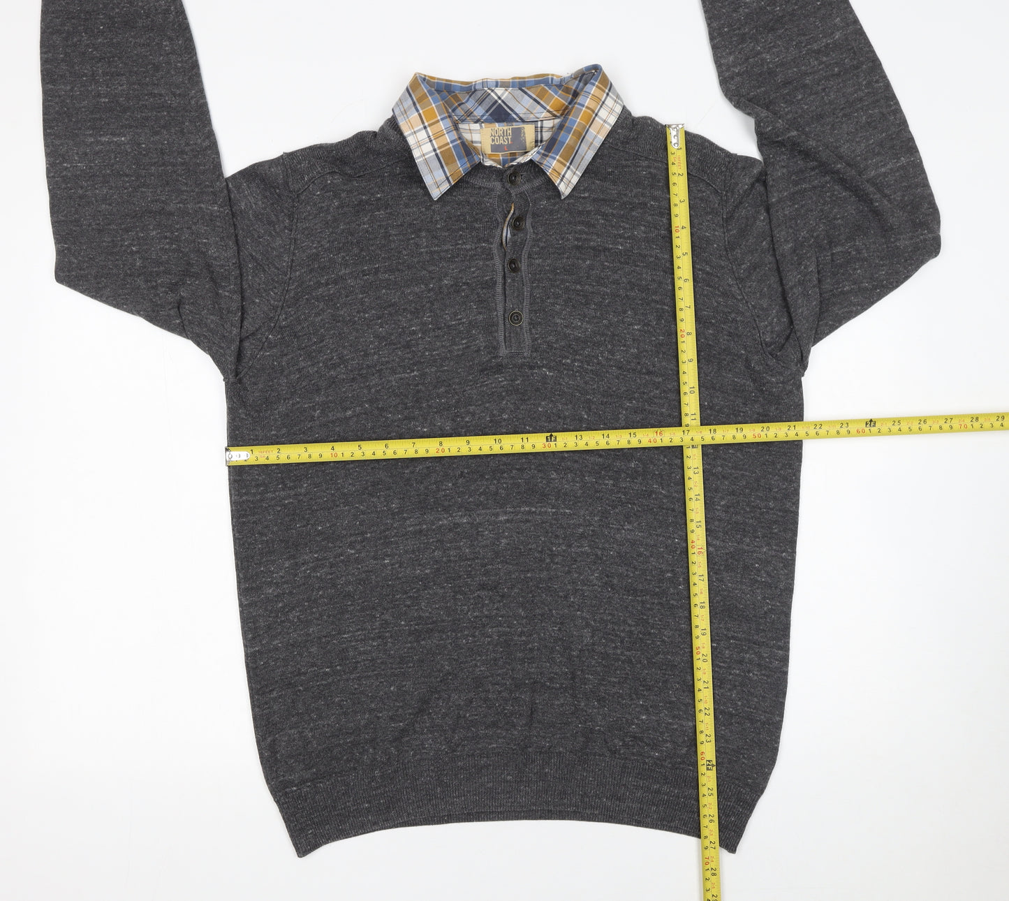 Marks and Spencer Men’s Grey Collared Henley Jumper Size L