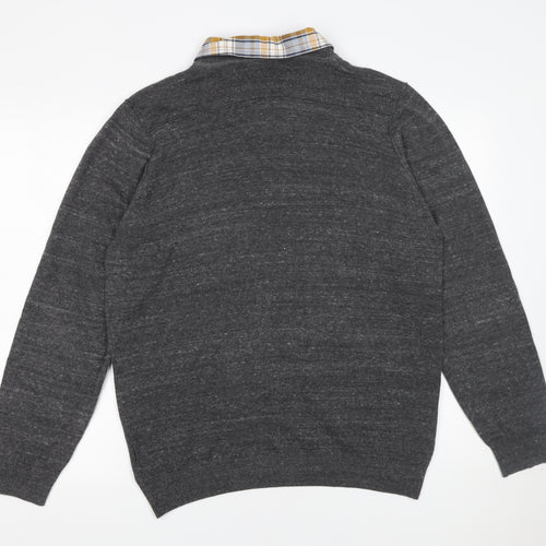 Marks and Spencer Men’s Grey Collared Henley Jumper Size L