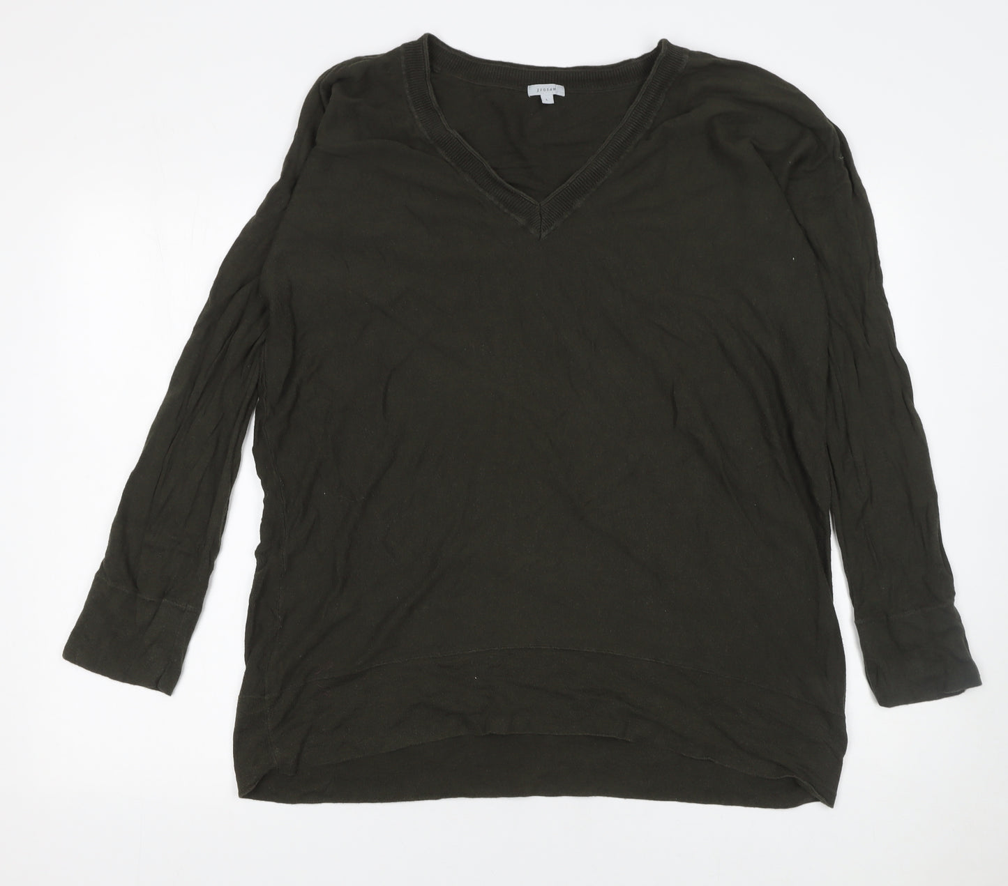 Jigsaw Women's Black V-Neck Cotton Long Sleeve Pullover Jumper Size L