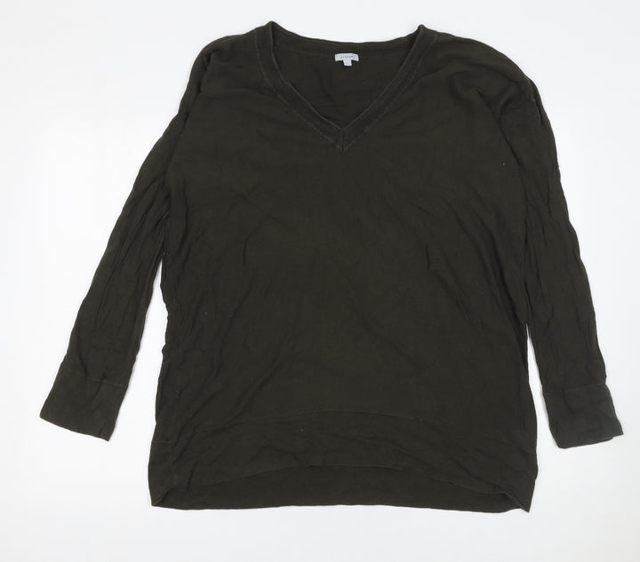 Jigsaw Women's Black V-Neck Cotton Long Sleeve Pullover Jumper Size L