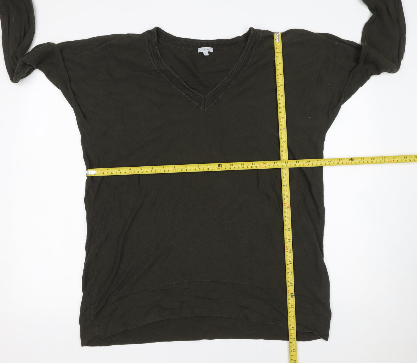 Jigsaw Women's Black V-Neck Cotton Long Sleeve Pullover Jumper Size L