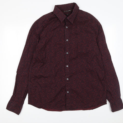 Michael Kors Men's Red Floral Slim Fit Long Sleeve Button-Up Shirt XL