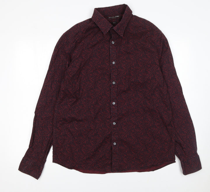 Michael Kors Men's Red Floral Slim Fit Long Sleeve Button-Up Shirt XL