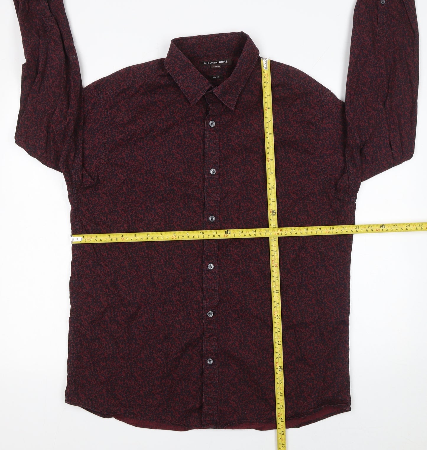 Michael Kors Men's Red Floral Slim Fit Long Sleeve Button-Up Shirt XL